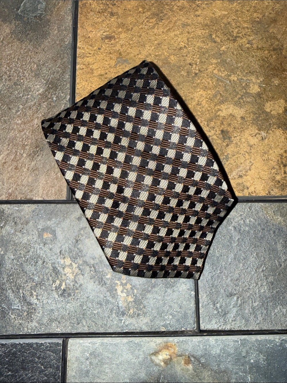 Valerio Garati Brown & Black Geometric Silk Tie